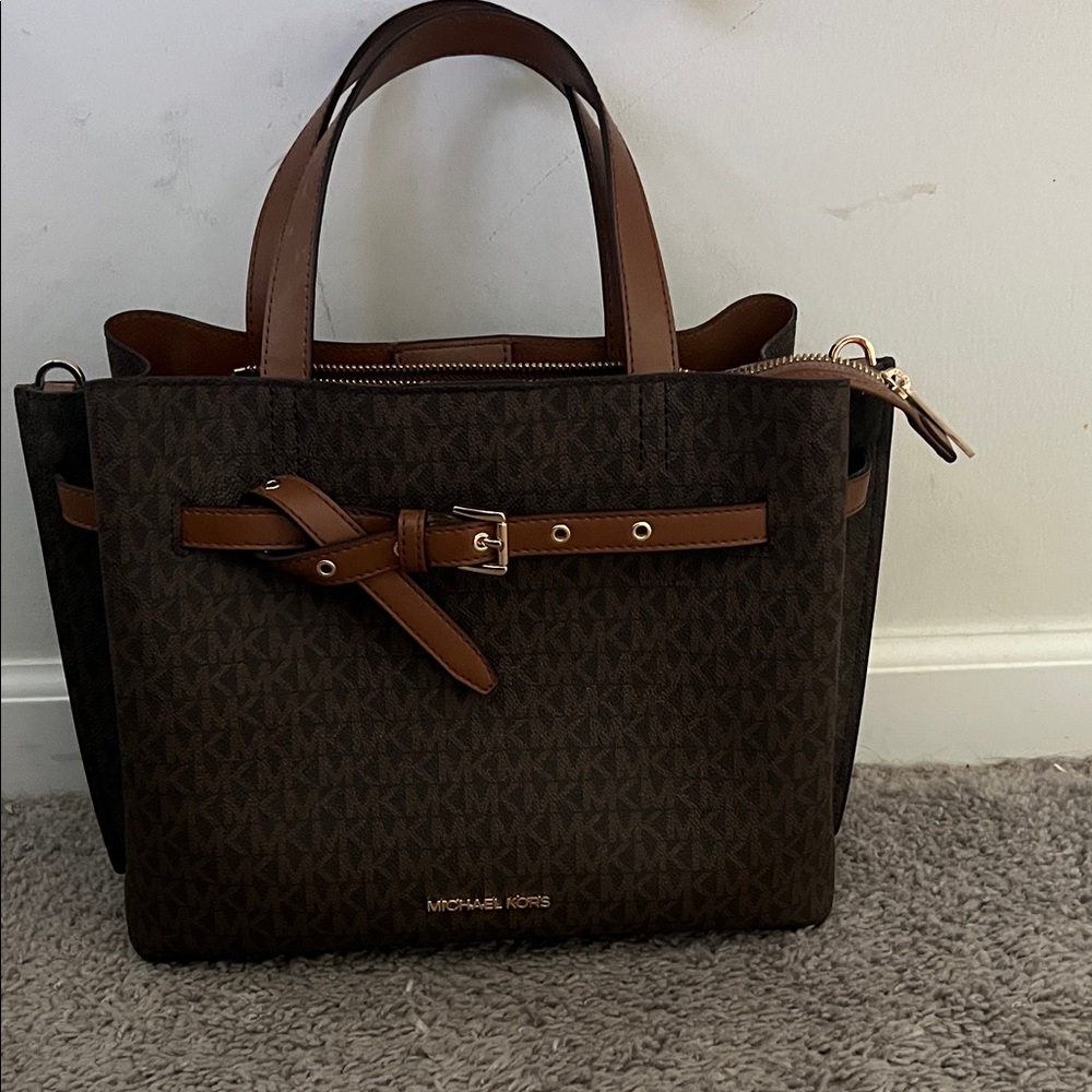 Michael Kors Dark Brown Satchel with Tan Accents